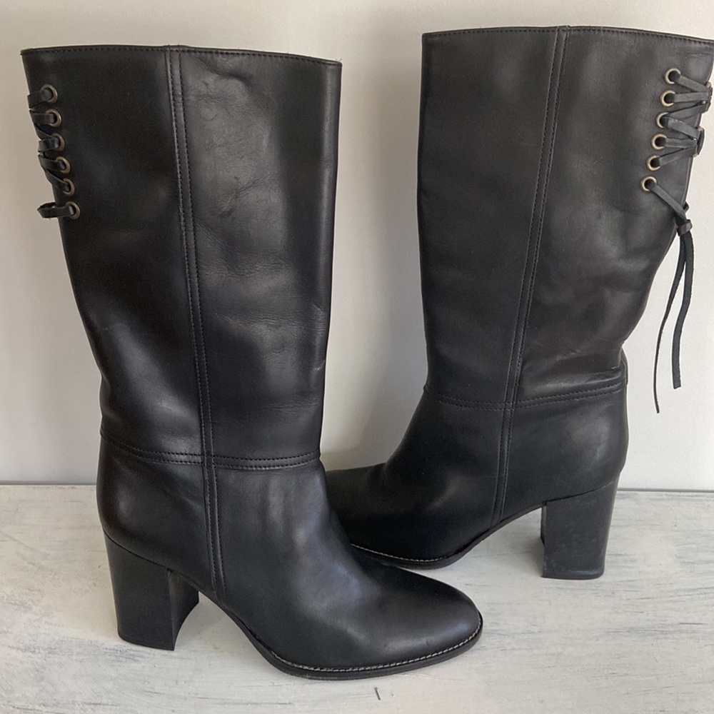 COACH Womens Coty Tall Black Leather Boots Size 8.5